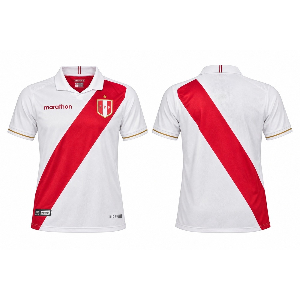 Marathon Peru National Team Soccer Jersey White Red Sash FPF Mens XL Polo